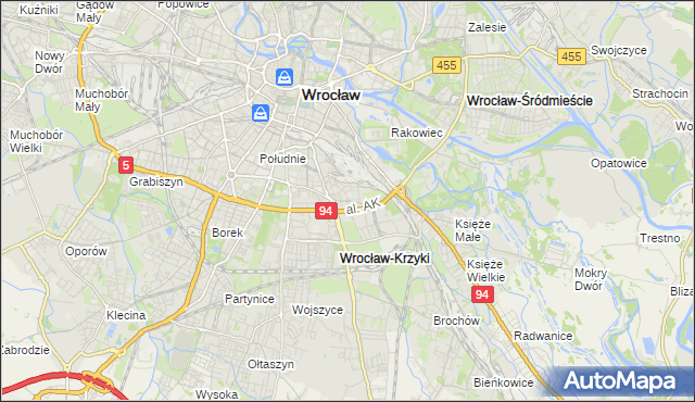 mapa Krzyki gmina Wrocław, Krzyki gmina Wrocław na mapie Targeo