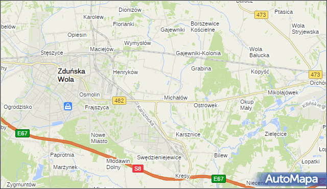 mapa Michałów gmina Zduńska Wola, Michałów gmina Zduńska Wola na mapie Targeo