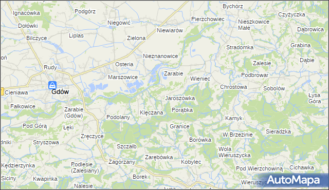 mapa Jaroszówka gmina Gdów, Jaroszówka gmina Gdów na mapie Targeo