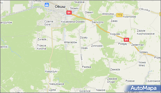 mapa Osiek gmina Olkusz, Osiek gmina Olkusz na mapie Targeo