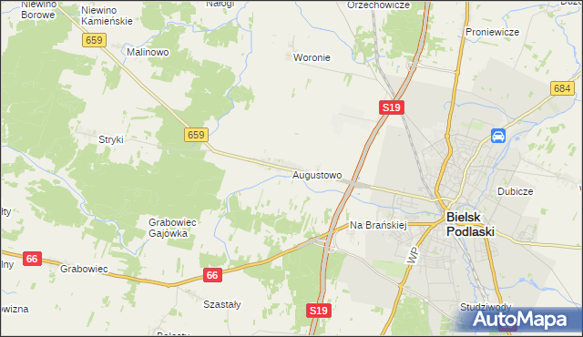 mapa Augustowo gmina Bielsk Podlaski, Augustowo gmina Bielsk Podlaski na mapie Targeo