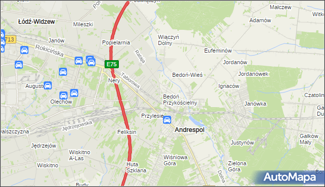 mapa Bedoń Przykościelny, Bedoń Przykościelny na mapie Targeo