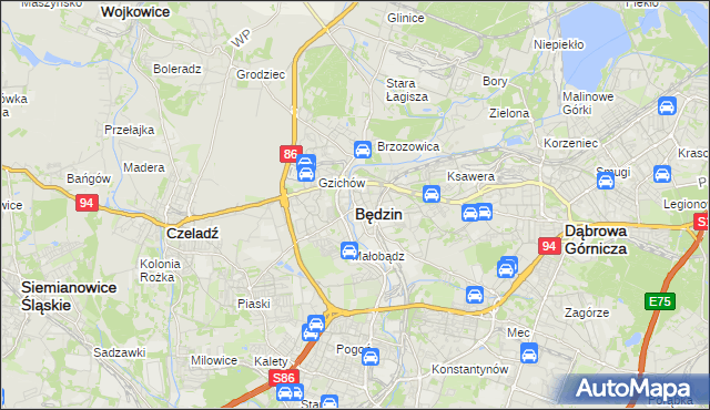 mapa Będzin, Będzin na mapie Targeo