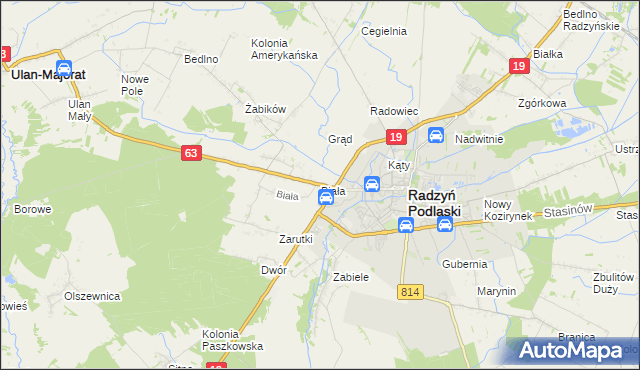 mapa Biała gmina Radzyń Podlaski, Biała gmina Radzyń Podlaski na mapie Targeo