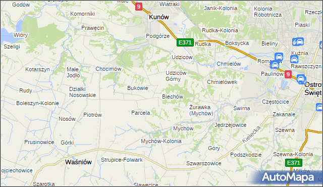 mapa Biechów gmina Kunów, Biechów gmina Kunów na mapie Targeo