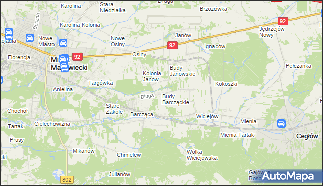 mapa Budy Barcząckie, Budy Barcząckie na mapie Targeo