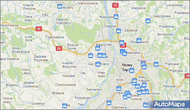 mapa Chełmiec powiat nowosądecki, Chełmiec powiat nowosądecki na mapie Targeo
