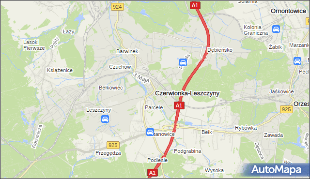 mapa Czerwionka-Leszczyny, Czerwionka-Leszczyny na mapie Targeo