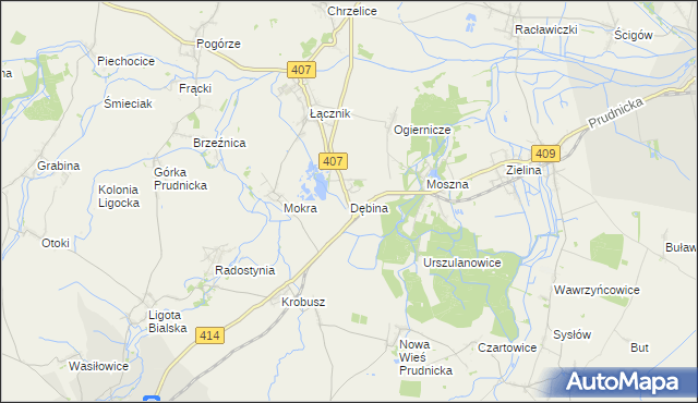 mapa Dębina gmina Biała, Dębina gmina Biała na mapie Targeo