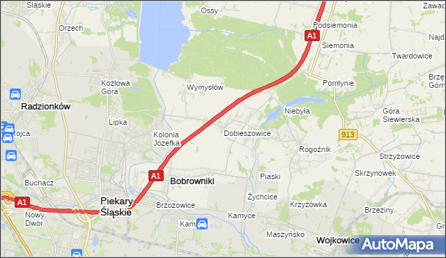 mapa Dobieszowice gmina Bobrowniki, Dobieszowice gmina Bobrowniki na mapie Targeo