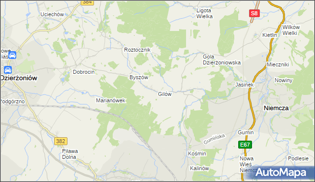 mapa Gilów gmina Niemcza, Gilów gmina Niemcza na mapie Targeo