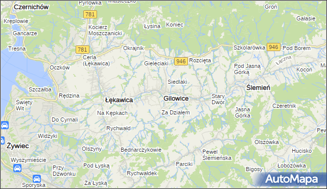 mapa Gilowice powiat żywiecki, Gilowice powiat żywiecki na mapie Targeo