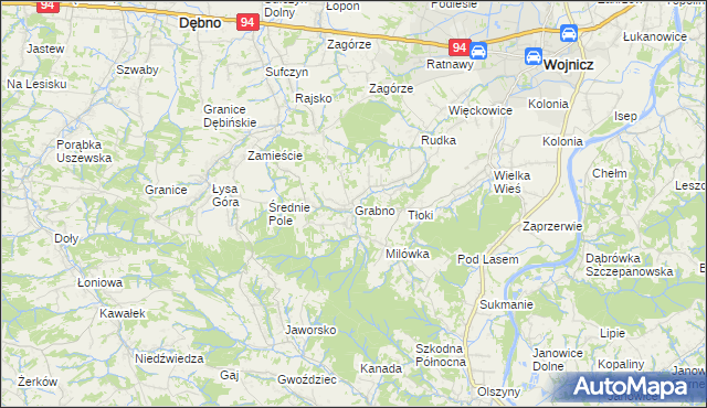 mapa Grabno gmina Wojnicz, Grabno gmina Wojnicz na mapie Targeo