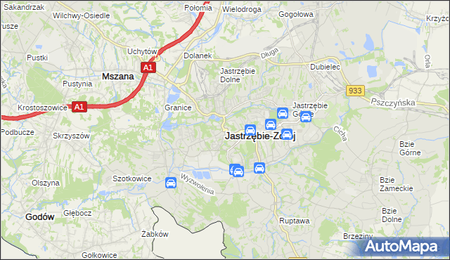 mapa Jastrzębie-Zdrój, Jastrzębie-Zdrój na mapie Targeo