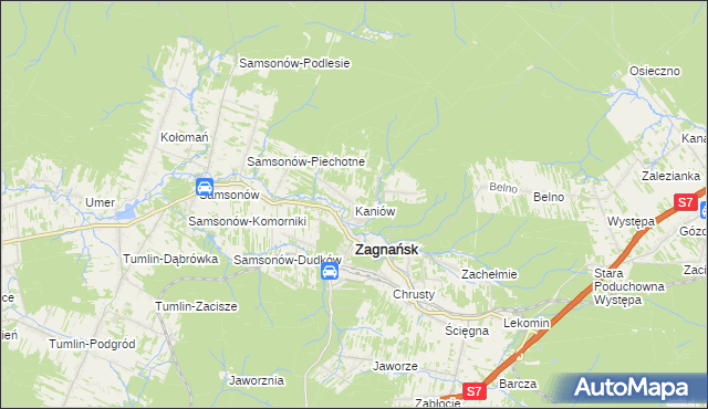 mapa Kaniów gmina Zagnańsk, Kaniów gmina Zagnańsk na mapie Targeo