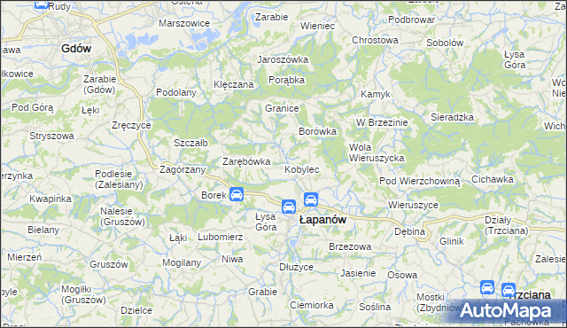 mapa Kobylec gmina Łapanów, Kobylec gmina Łapanów na mapie Targeo