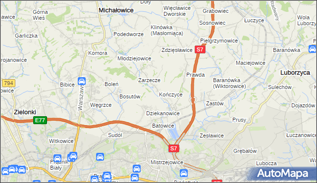 mapa Kończyce gmina Michałowice, Kończyce gmina Michałowice na mapie Targeo