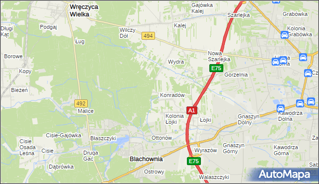 mapa Konradów gmina Blachownia, Konradów gmina Blachownia na mapie Targeo