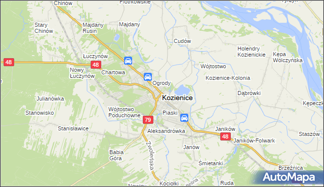 mapa Kozienice, Kozienice na mapie Targeo