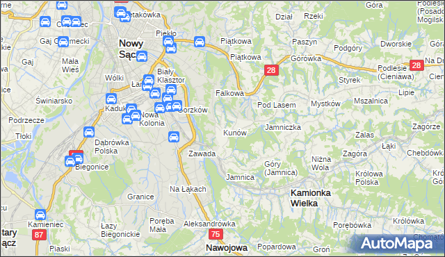 mapa Kunów gmina Chełmiec, Kunów gmina Chełmiec na mapie Targeo