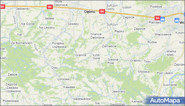 mapa Łysa Góra gmina Dębno, Łysa Góra gmina Dębno na mapie Targeo