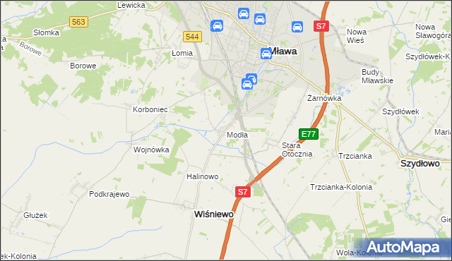 mapa Modła gmina Wiśniewo, Modła gmina Wiśniewo na mapie Targeo