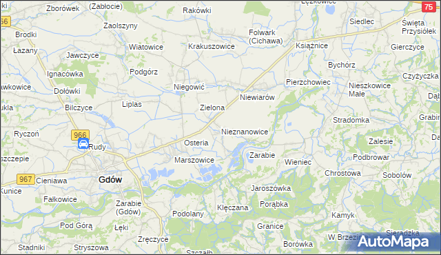 mapa Nieznanowice gmina Gdów, Nieznanowice gmina Gdów na mapie Targeo
