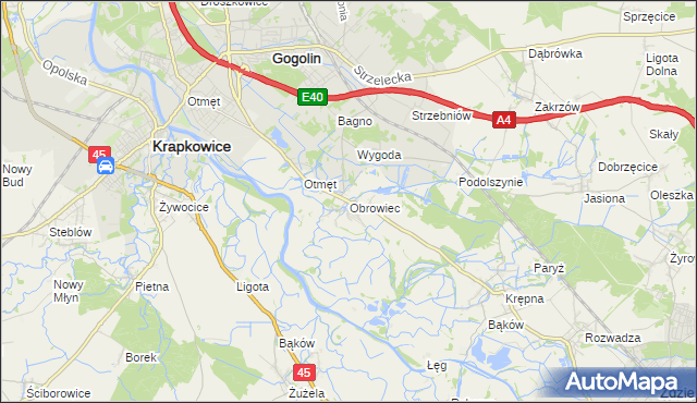 mapa Obrowiec gmina Gogolin, Obrowiec gmina Gogolin na mapie Targeo