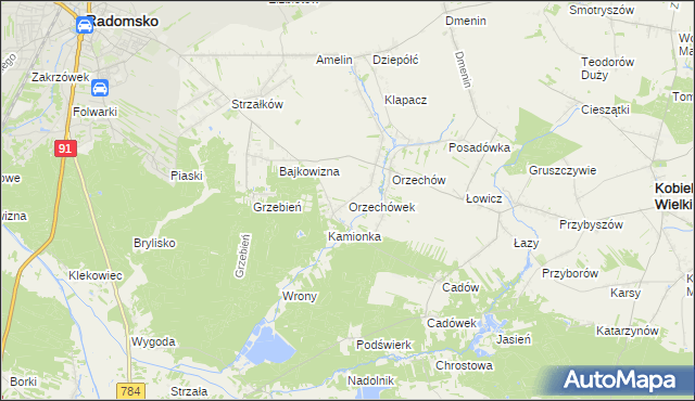 mapa Orzechówek gmina Kobiele Wielkie, Orzechówek gmina Kobiele Wielkie na mapie Targeo