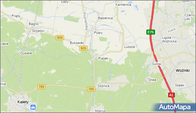mapa Piasek gmina Woźniki, Piasek gmina Woźniki na mapie Targeo