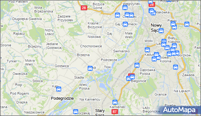 mapa Podrzecze gmina Podegrodzie, Podrzecze gmina Podegrodzie na mapie Targeo