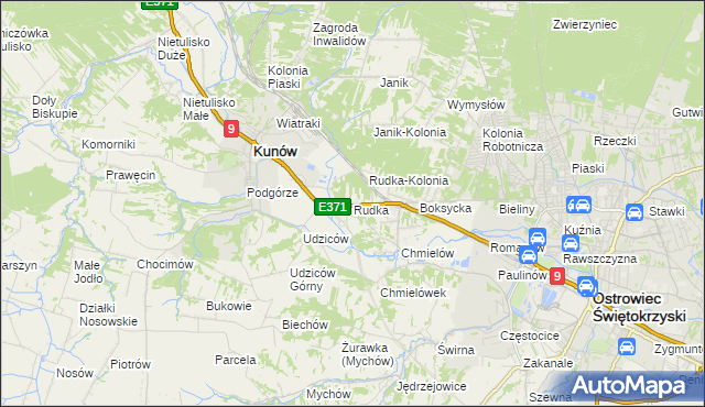 mapa Rudka gmina Kunów, Rudka gmina Kunów na mapie Targeo