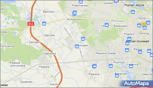 mapa Skórzewo gmina Dopiewo, Skórzewo gmina Dopiewo na mapie Targeo
