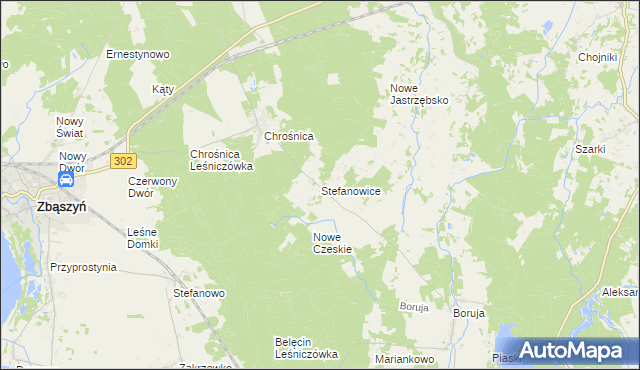 mapa Stefanowice gmina Zbąszyń, Stefanowice gmina Zbąszyń na mapie Targeo