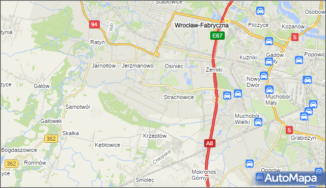 mapa Strachowice gmina Wrocław, Strachowice gmina Wrocław na mapie Targeo