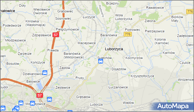 mapa Sulechów gmina Kocmyrzów-Luborzyca, Sulechów gmina Kocmyrzów-Luborzyca na mapie Targeo