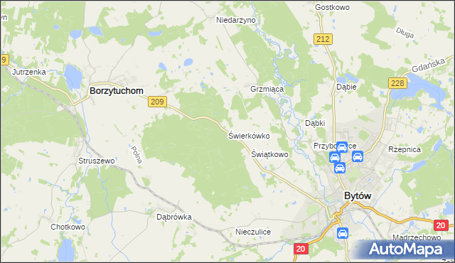 mapa Świerkówko gmina Bytów, Świerkówko gmina Bytów na mapie Targeo