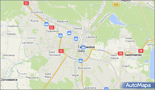 mapa Tarnowskie Góry, Tarnowskie Góry na mapie Targeo