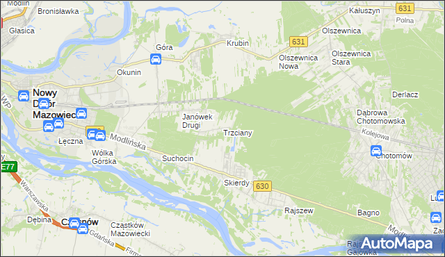 mapa Trzciany gmina Jabłonna, Trzciany gmina Jabłonna na mapie Targeo