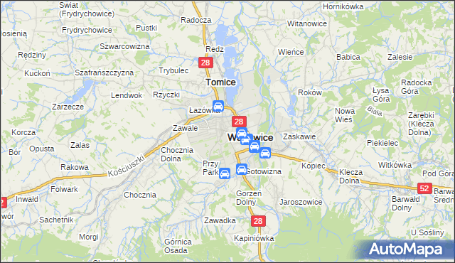mapa Wadowice, Wadowice na mapie Targeo