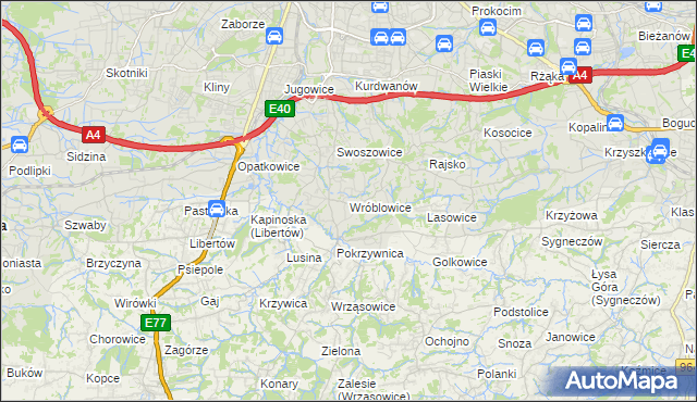 mapa Wróblowice gmina Kraków, Wróblowice gmina Kraków na mapie Targeo
