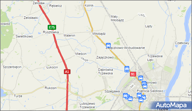 mapa Zajączkowo gmina Tczew, Zajączkowo gmina Tczew na mapie Targeo