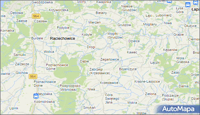 mapa Zegartowice gmina Raciechowice, Zegartowice gmina Raciechowice na mapie Targeo