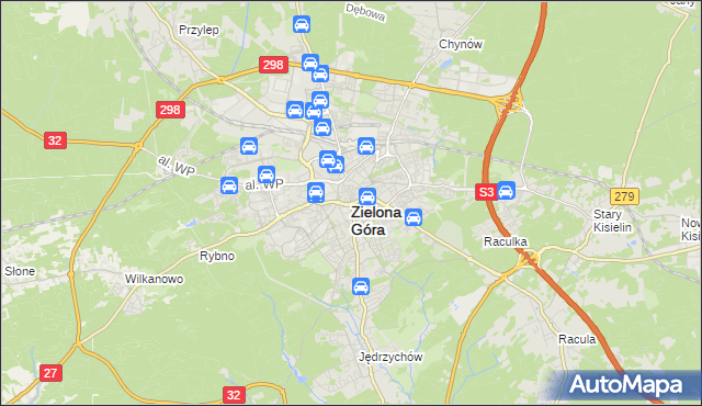 mapa Zielona Góra, Zielona Góra na mapie Targeo