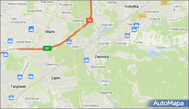 mapa Zielonka powiat wołomiński, Zielonka powiat wołomiński na mapie Targeo