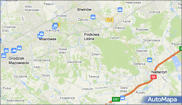 mapa Żółwin gmina Brwinów, Żółwin gmina Brwinów na mapie Targeo