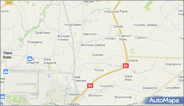 mapa Żukowo gmina Bielsk, Żukowo gmina Bielsk na mapie Targeo