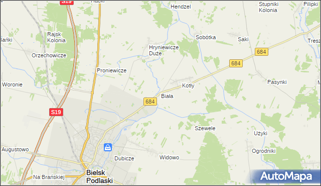 mapa Biała gmina Bielsk Podlaski, Biała gmina Bielsk Podlaski na mapie Targeo