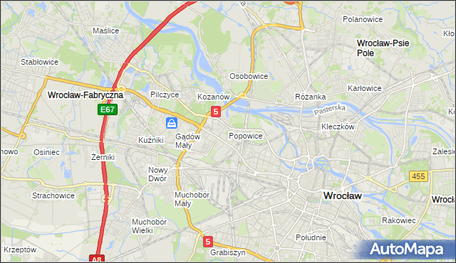 mapa Popowice gmina Wrocław, Popowice gmina Wrocław na mapie Targeo