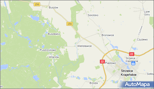 mapa Wielisławice gmina Strzelce Krajeńskie, Wielisławice gmina Strzelce Krajeńskie na mapie Targeo